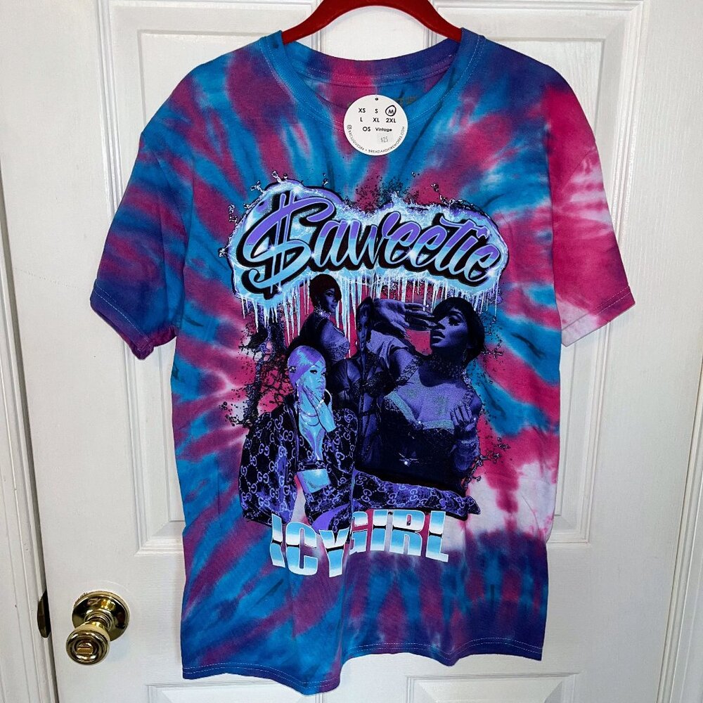 Saweetie Tie-Dye T-Shirt | Icy Girl | Pink & Blue | NWT